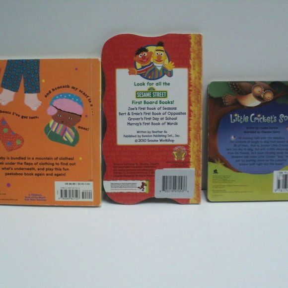 Lot of 3 Toddler's Board Books Bert & Ernie, Cricket's Song, Toes, Ears, Nose - Picture 2 of 2